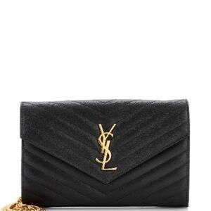 Yves Saint Laurent Black Chevron Clutch with Gold Logo